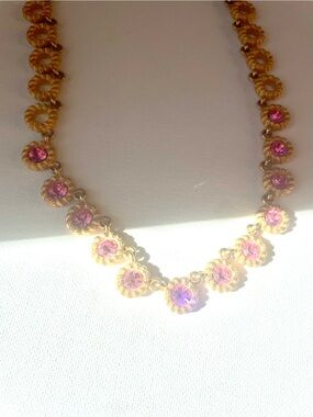 Gold-Tone Necklace with Pink Crystals